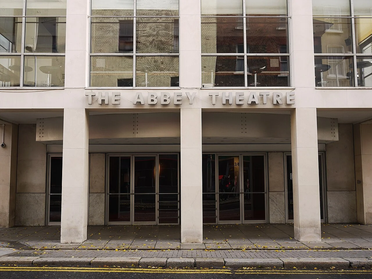 The entrance and windows of the Abbey Theatre in Dublin, photographed from across the street.